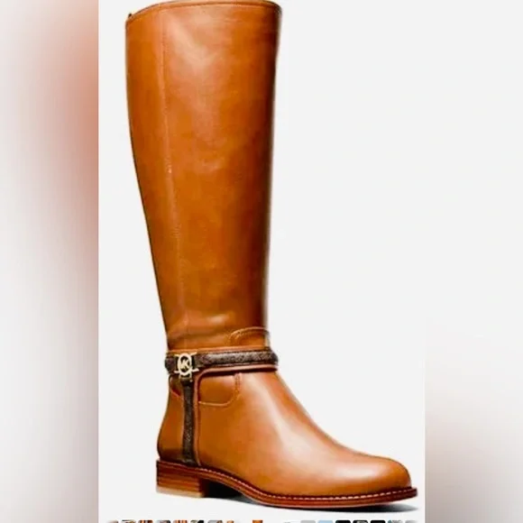 Michael Kors Mindy Leather Signature Logo Trim Boot Women’s Size 9 Brown/Luggage - Picture 7 of 16